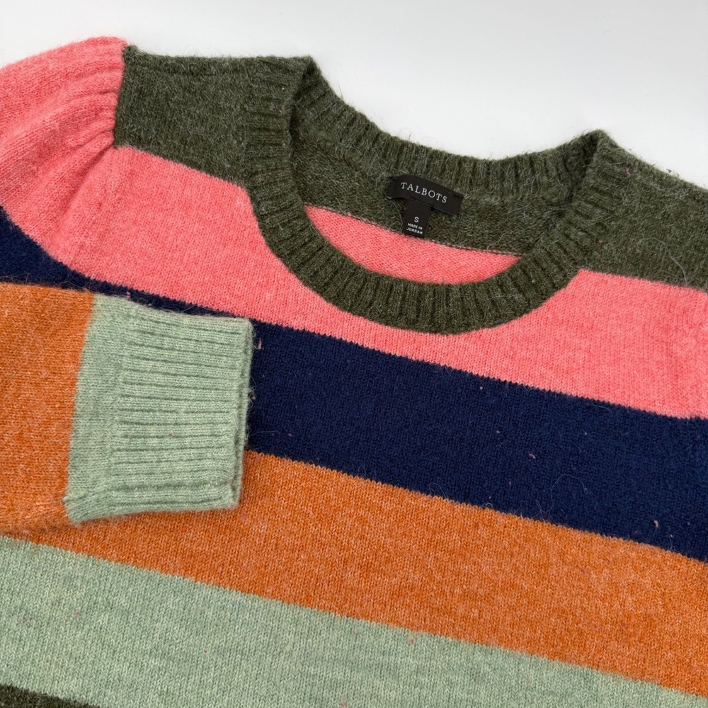 Talbots Striped Puff Sleeve Crewneck Sweater Women's Size Small Multi Color